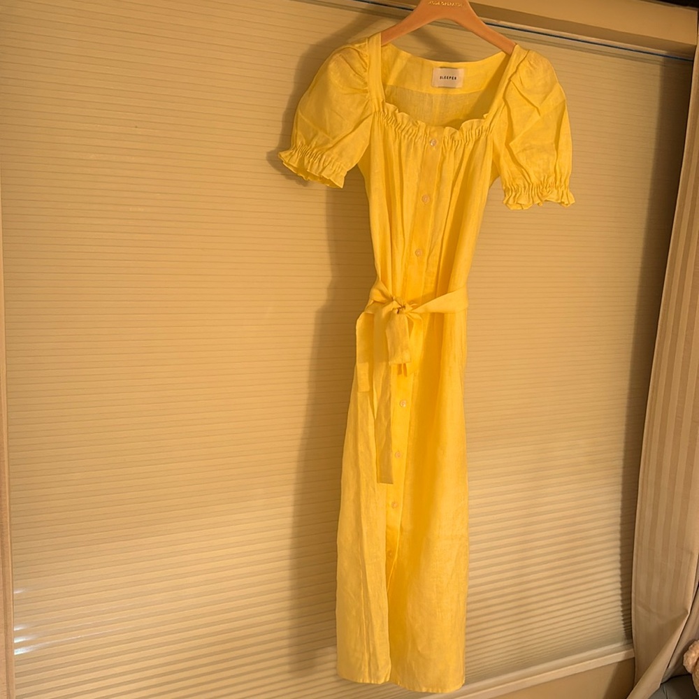 Sleeper Linen Brigitte Dress in Butter Yellow